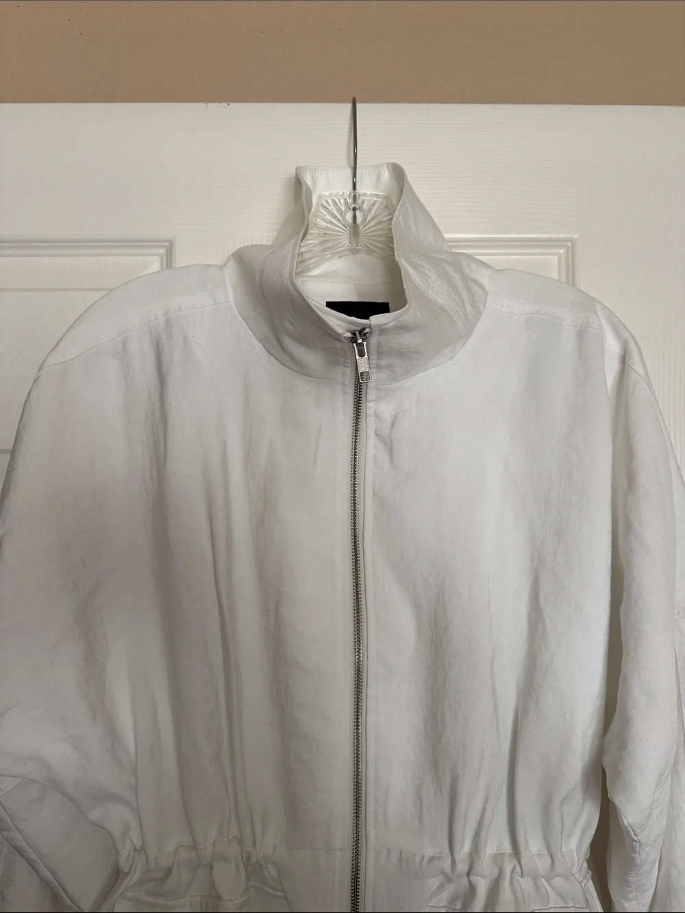 Simply Vera Wang White Cinched Waist Funnel Neck Jacket S